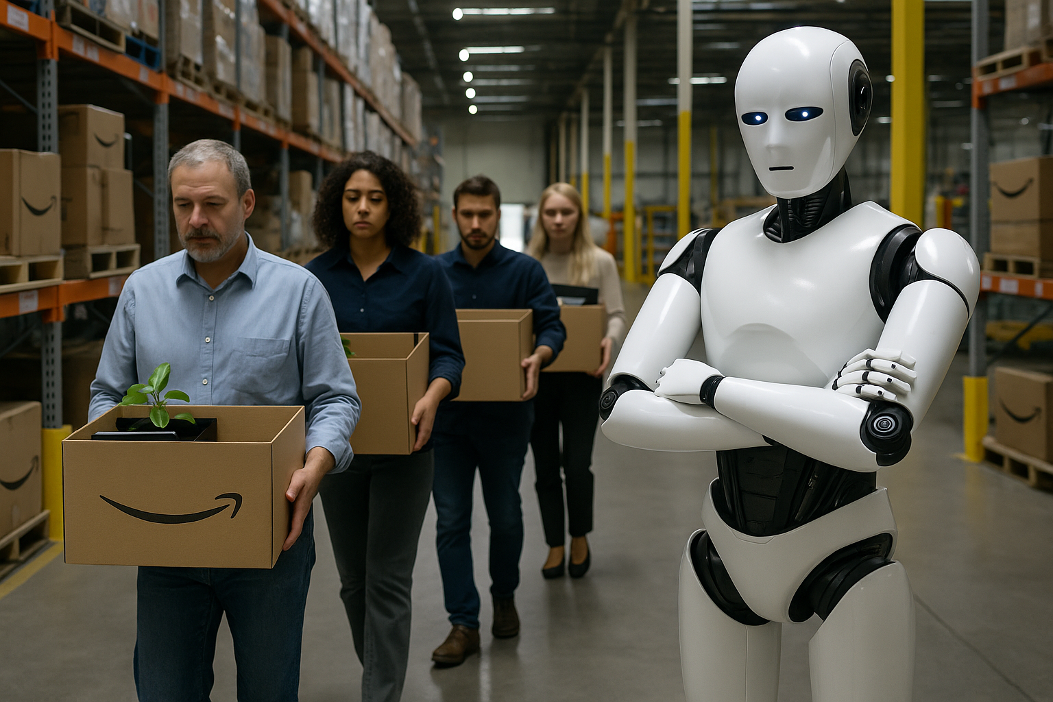 Amazon reemplaza trabajadores con IA y robots inteligentes