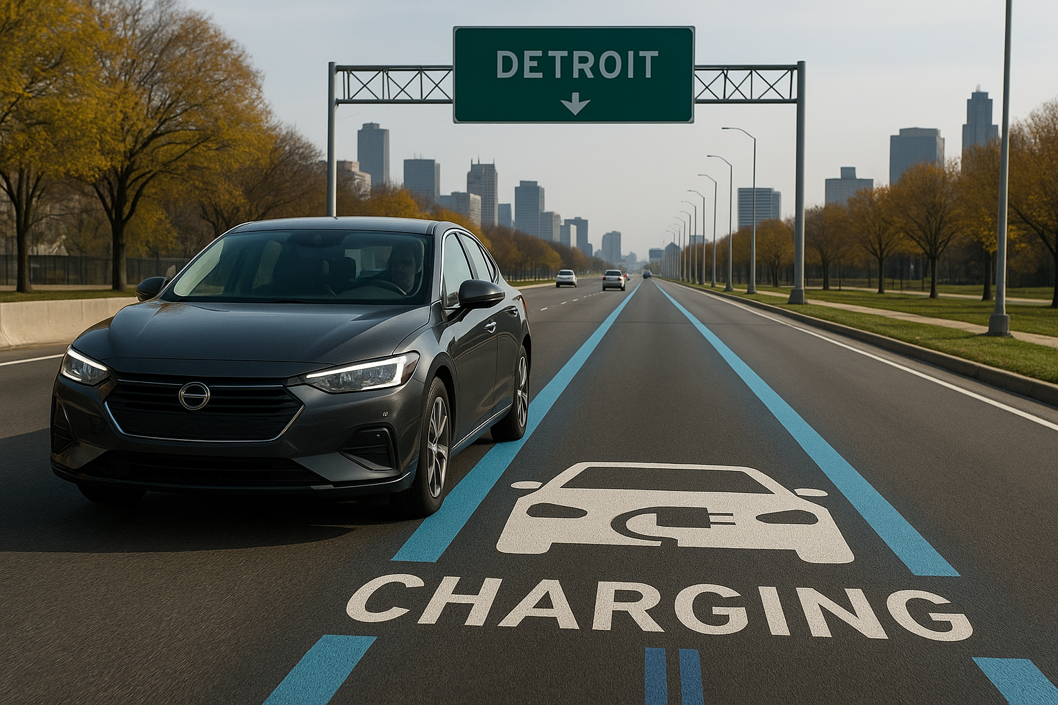 Detroit estrena la primera carretera que carga coches eléctricos