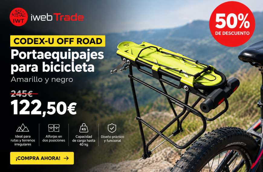 ¡50 % de descuento en el portaequipajes CODEX-U Off Road amarillo y negro en iWebTrade!